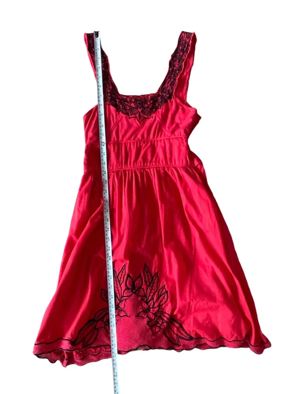 Free People Red and Black Lace Trim Boho Cotton Mini Dress Size 0 - Picture 16 of 16